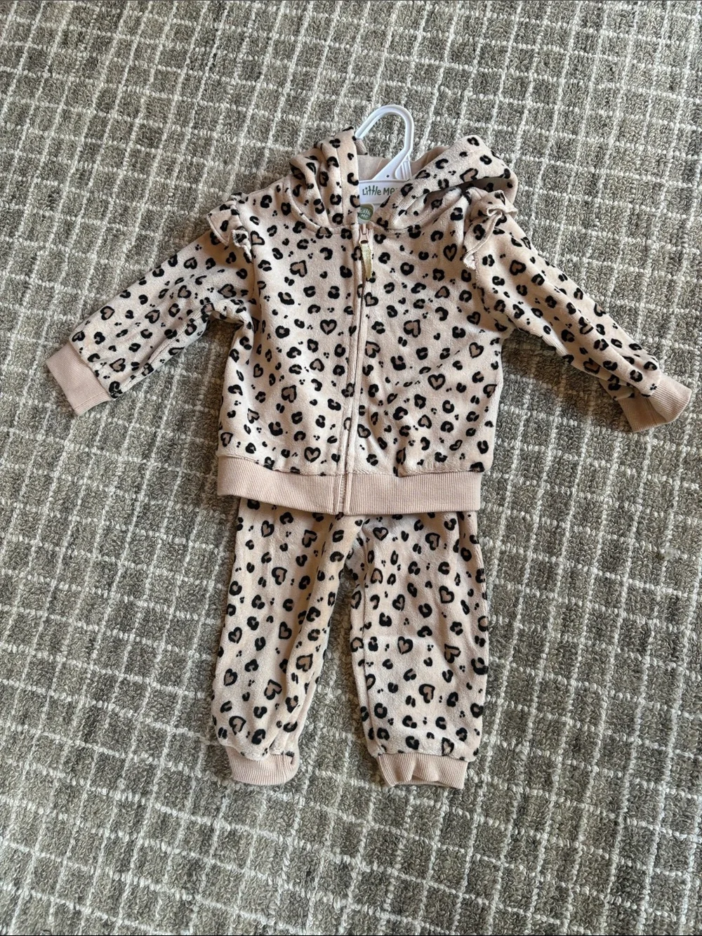 Little Me Pink Beige Leopard Hooded Set (Size 12 mo)